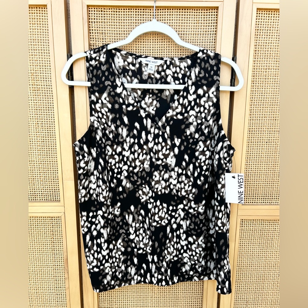 Nine West Sleeveless V-Neck Tank - Black Shadow